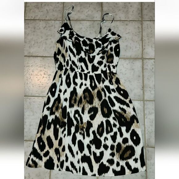Super Flirt 90s Animal Print Mini Dress Babydoll Sz M Y2k Vamp Dark Academia - Picture 1 of 16